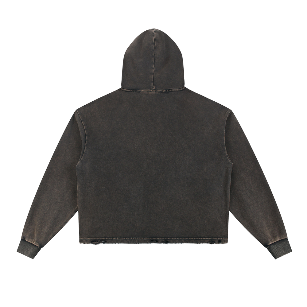 Vintage Washed Frayed-Hem Hoodie