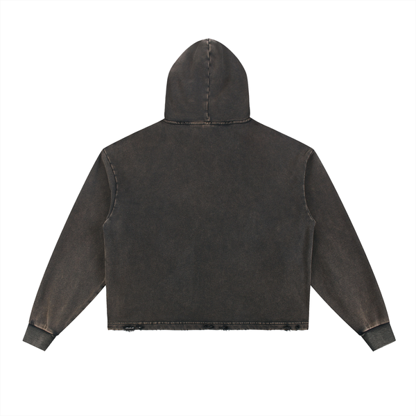 Vintage Washed Frayed-Hem Hoodie